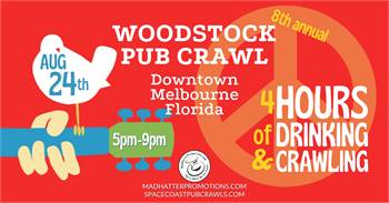 8th Annual Woodstock Pub Crawl Downtown Melbourne, Saturday, Aug. 24, 2024, 5 pm to 9