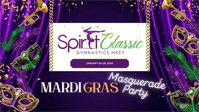 2024 Spirit Gymnastics meet: Mardi Gras Masquerade Party