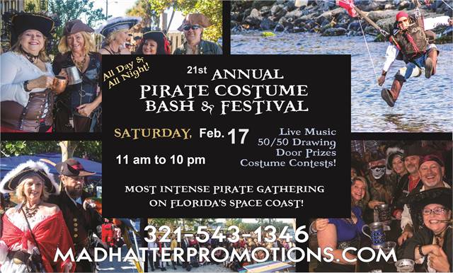 21st Annual Pirate Costume Bash, Saturday, February 17, 11 am to 10 pm